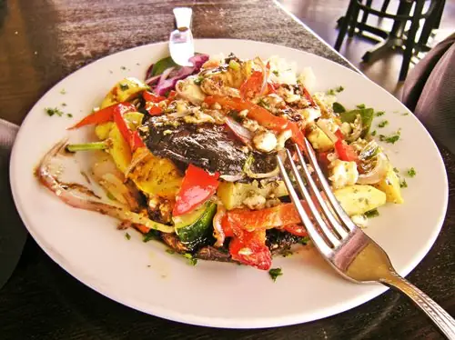 grilled veggies, feta cheese, olive oil, a healthy vacations meal